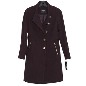 NWT Guess Coat Wool Classic Preppy Professional Minimalist Formal Burgundy Small